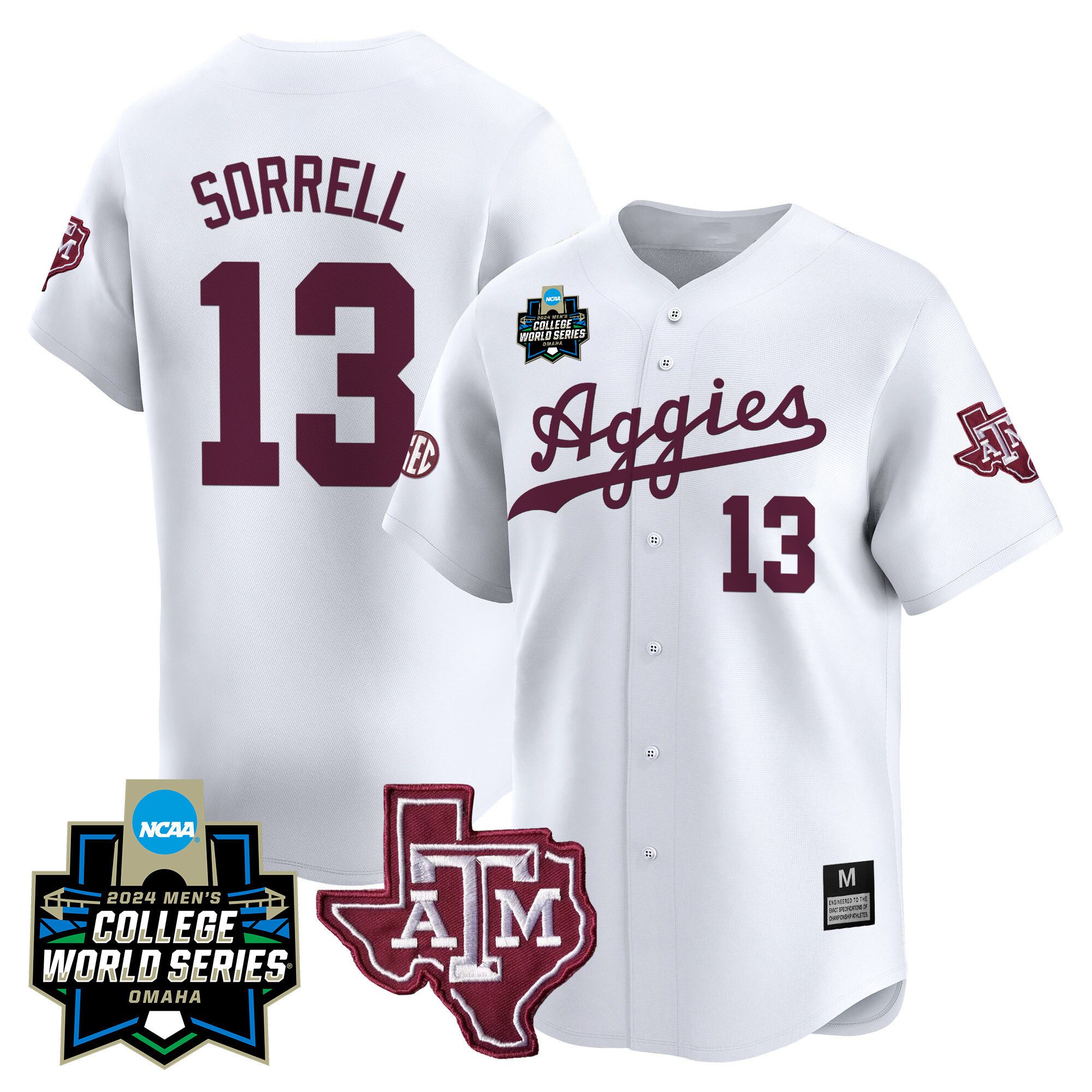 Men Texas A&M Aggies #13 Sorrell White 2024 College World Series Vapor Premier Limited NCAA Jersey->indianapolis colts->NFL Jersey